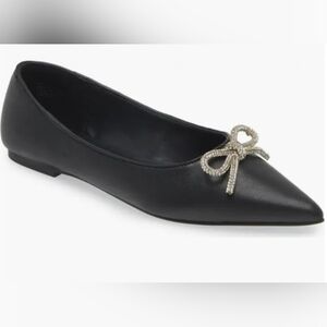 NWT Abound Gorgi Black Flat Pointed Toe W Crystal Embellished Bow Size 8.5